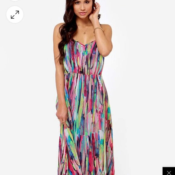 Jack, Size 4, Watercolor adjustable spaghetti strap, elastic waist maxi dress - Picture 5 of 9